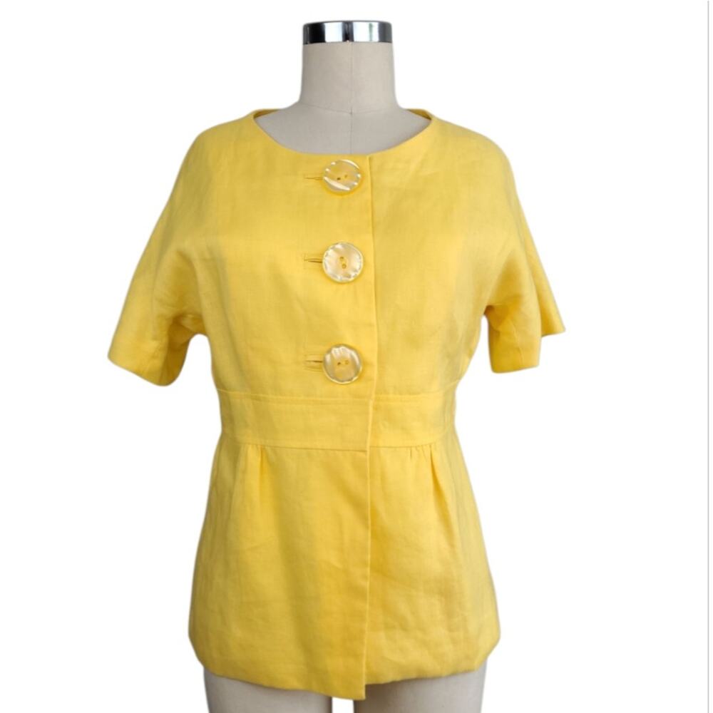 Lucy & Laurel Anthropologie Yellow Linen Peplum Top M Resort Wear Anthro Summer